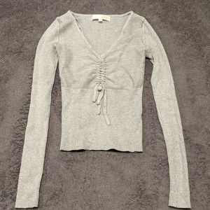 Sugar Moon Grey Cinched Bust Ribbed Sweater Size XS
